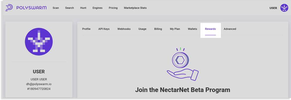 Screenshot of User settings Rewards tab