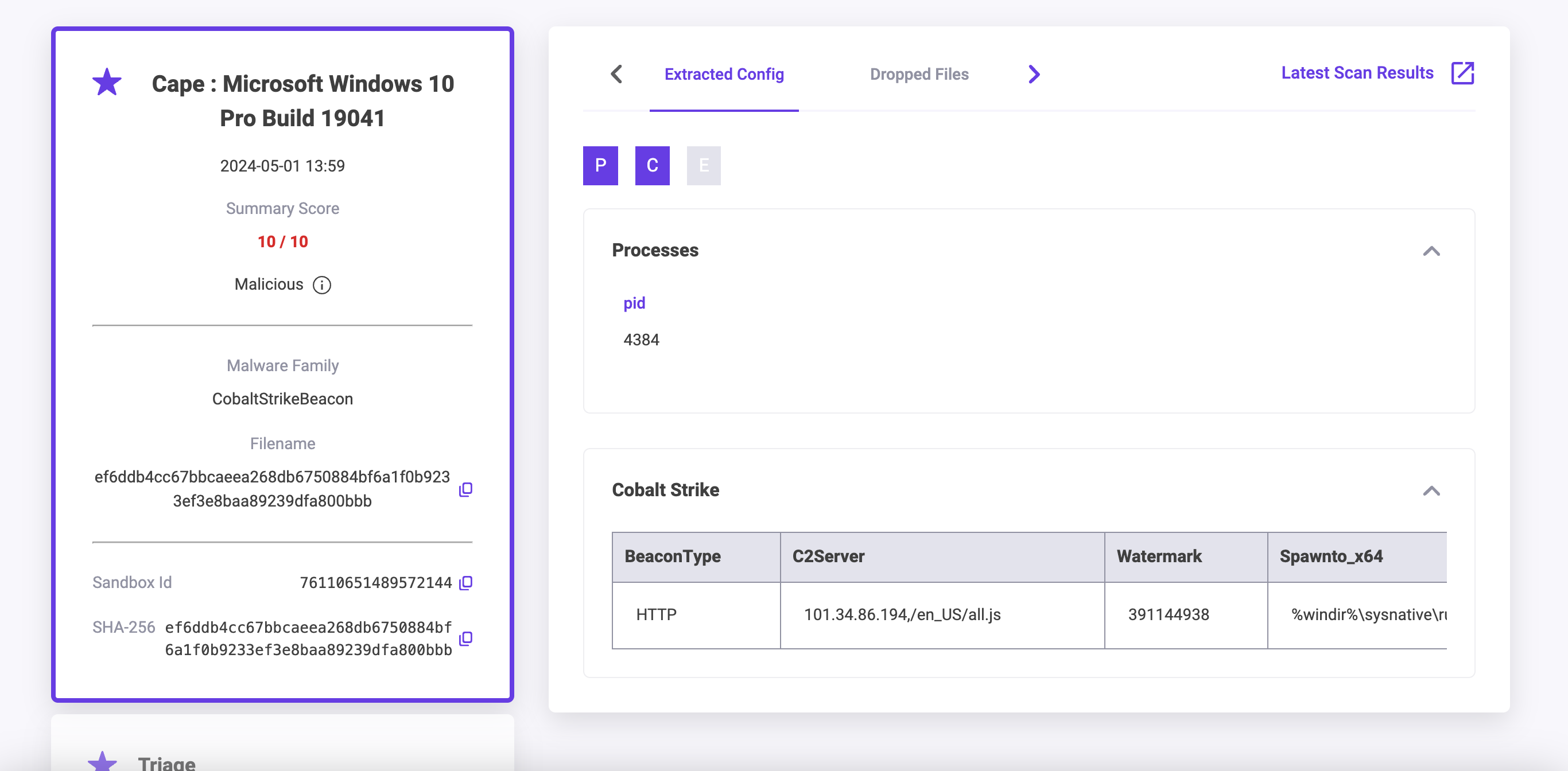 Sandbox Extracted Config Tab