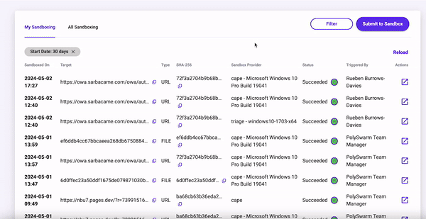 Sandbox Submission Pop Up